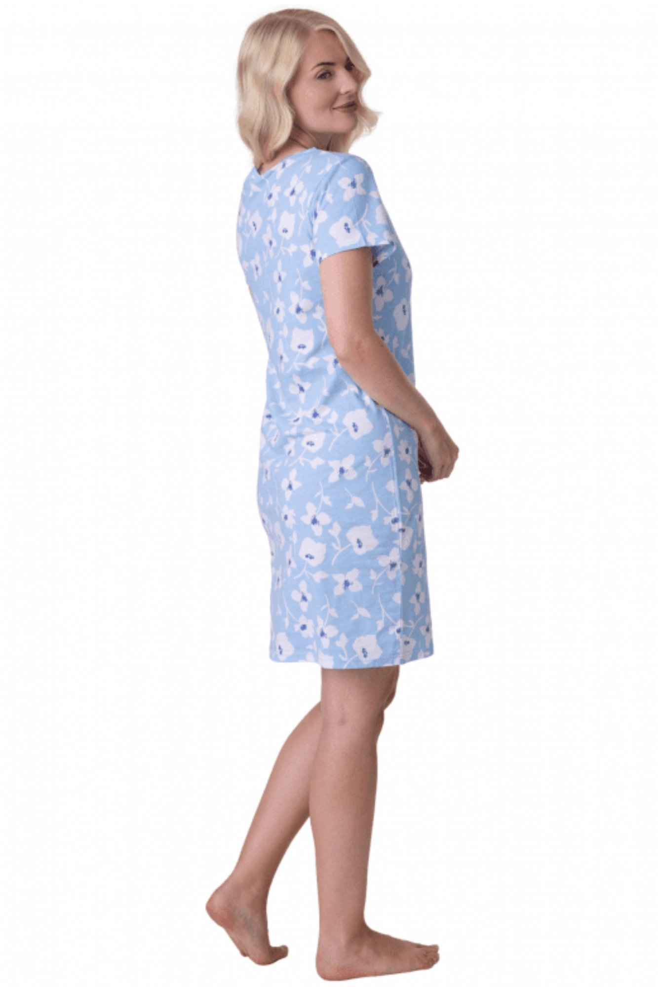 Blue Camille Lingerie Blue Floral Print Cotton Nightdress, Image 4 of 5