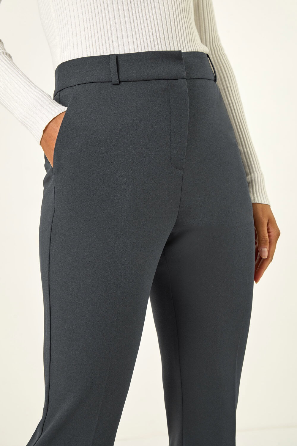 Dark Grey Long Bootcut Stretch Trousers, Image 6 of 5