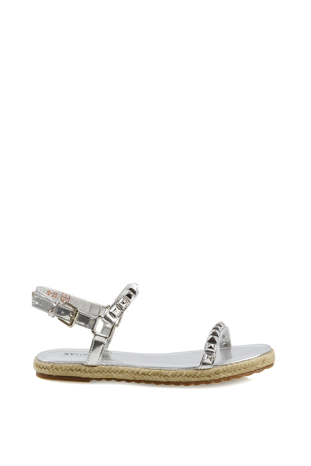 Silver XY LONDON Silver Studded Flat Espadrille Sandals with Slingback, Image 1 of 3