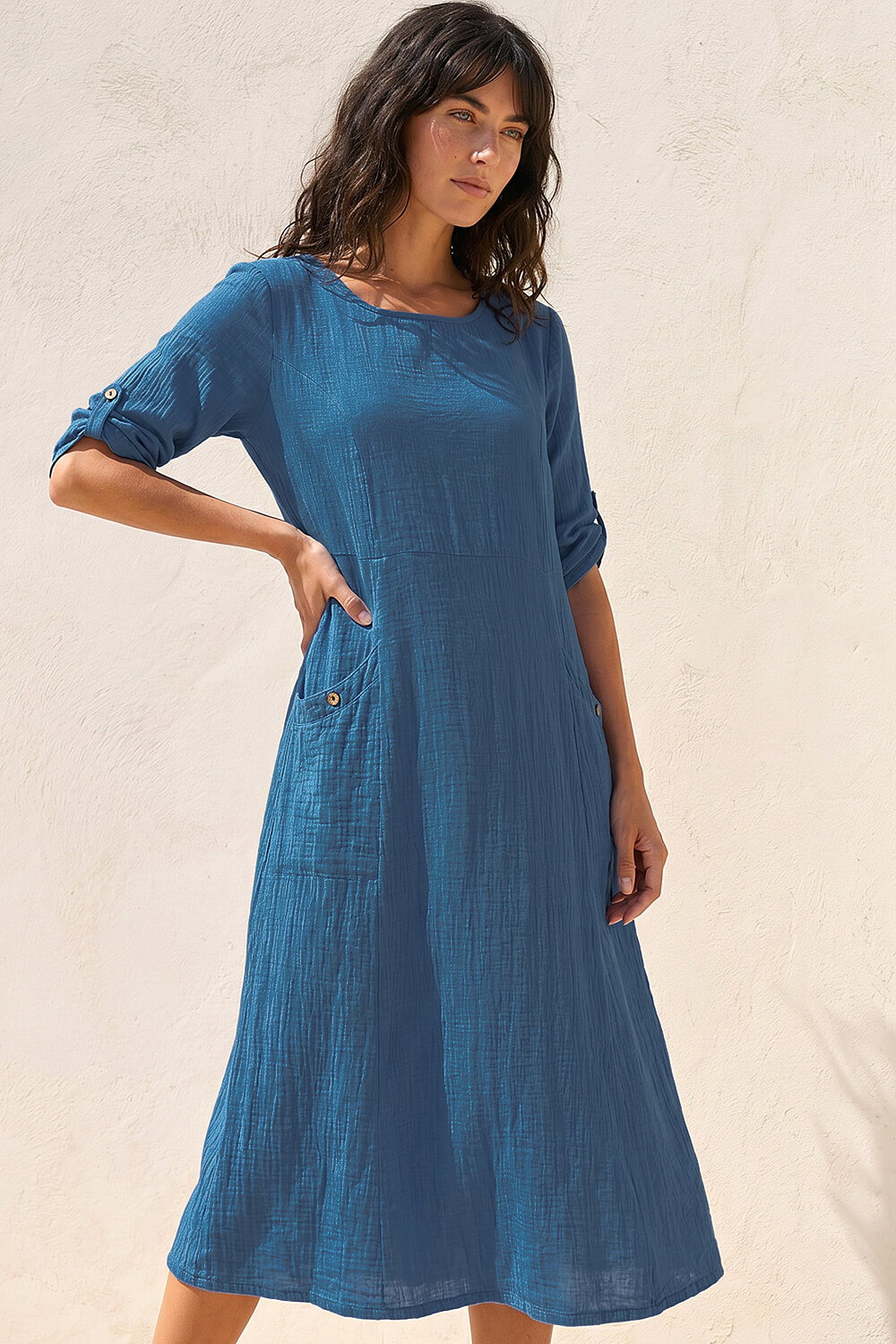 a line midi dress uk Andaaz Fashion Women's Emerald Green Cotton Poplin A Line Midi Dress for Work Wear