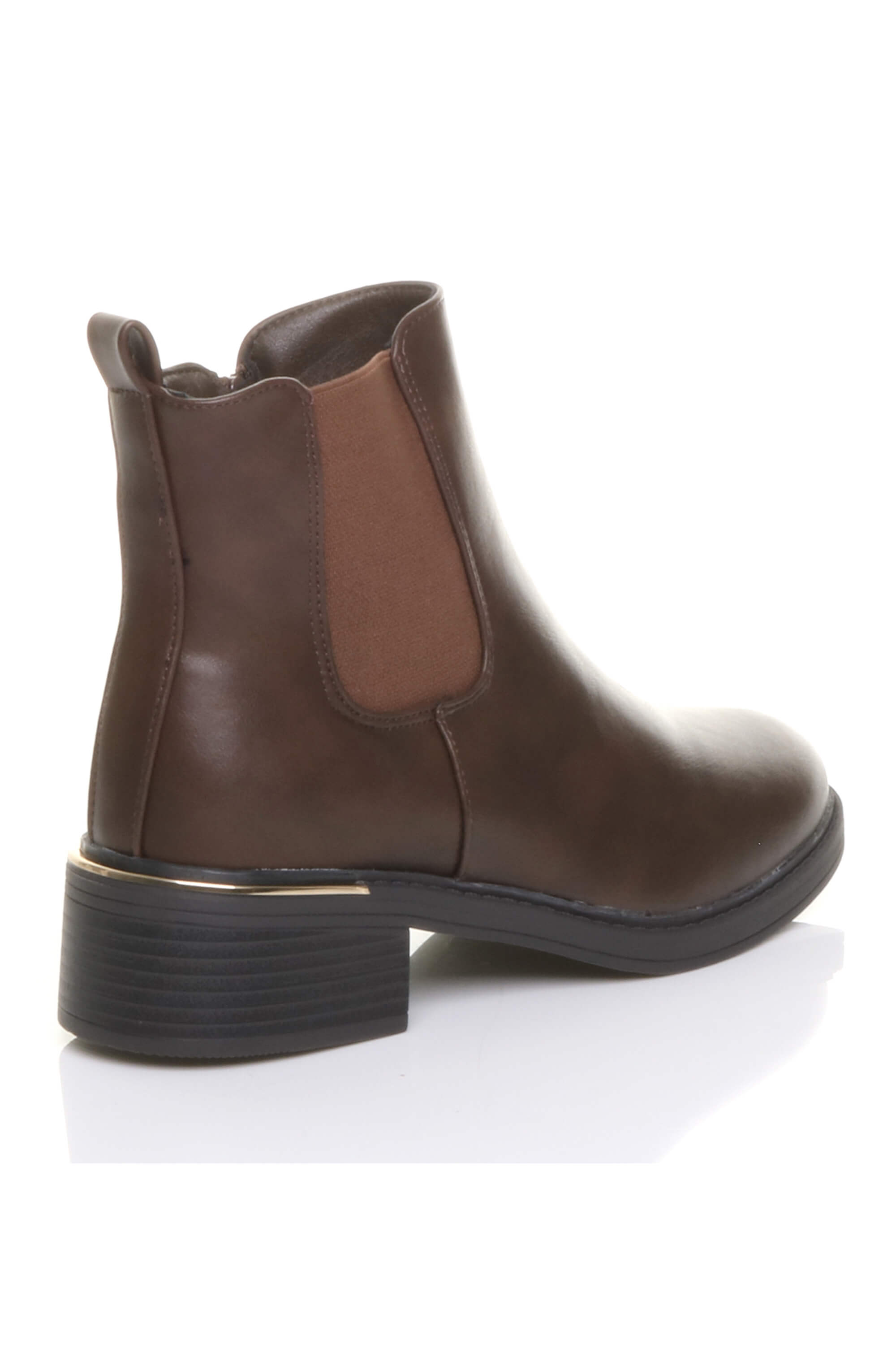 Brown Low Heel Elastic Chunky Sole Zip Ankle Chelsea Boots, Image 3 of 4