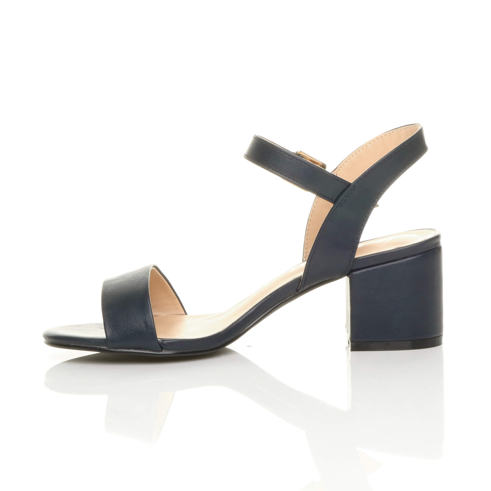 Navy Blue AJVANI Navy Blue Mid Block Heel Strappy Sandals, Image 3 of 6