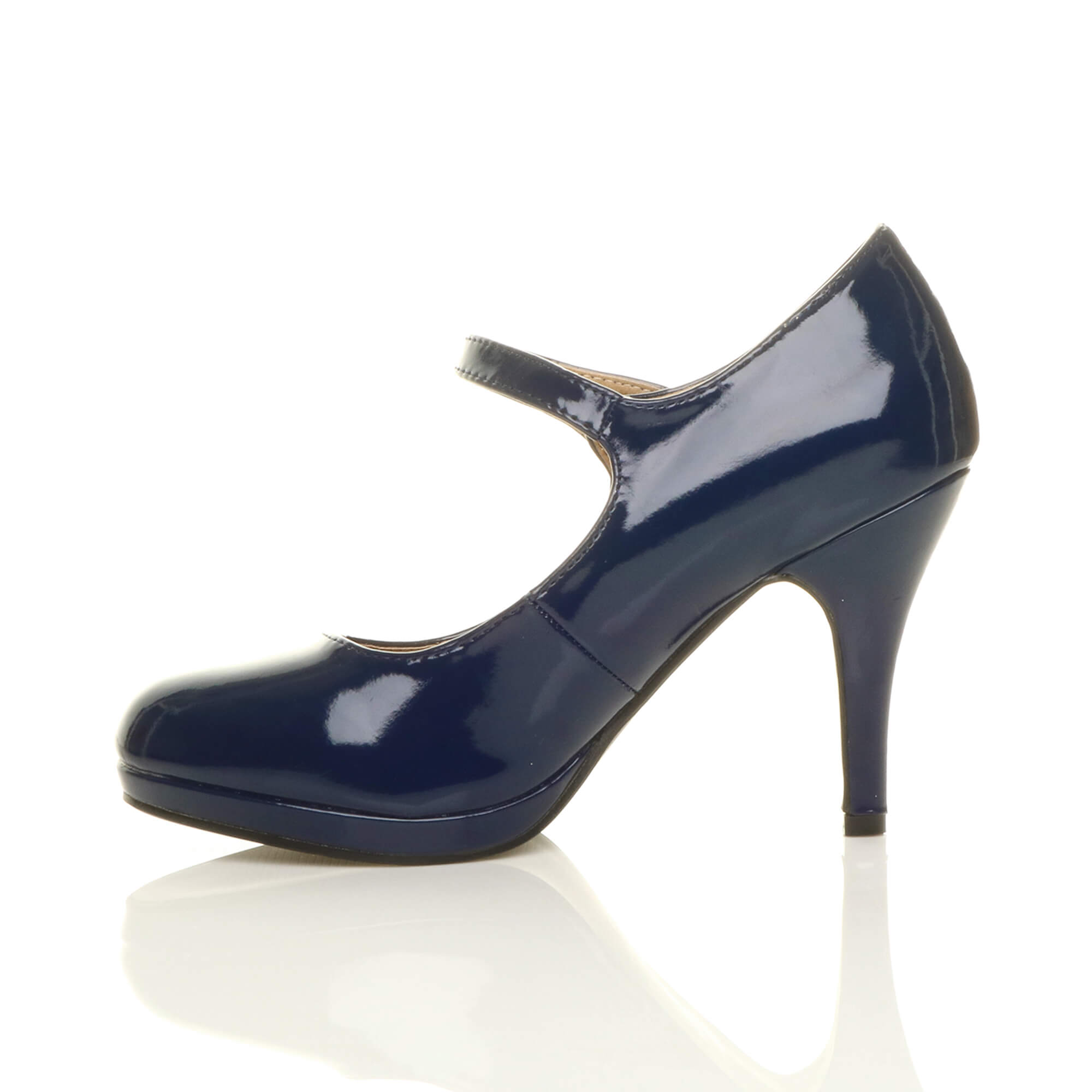 Navy Blue AJVANI Navy Blue High Heel Mary Jane CourtShoes, Image 3 of 5