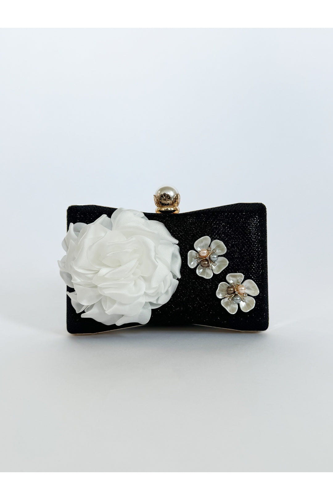 Black Square Clutch Bag with 3D Florals, Image 1 of 5