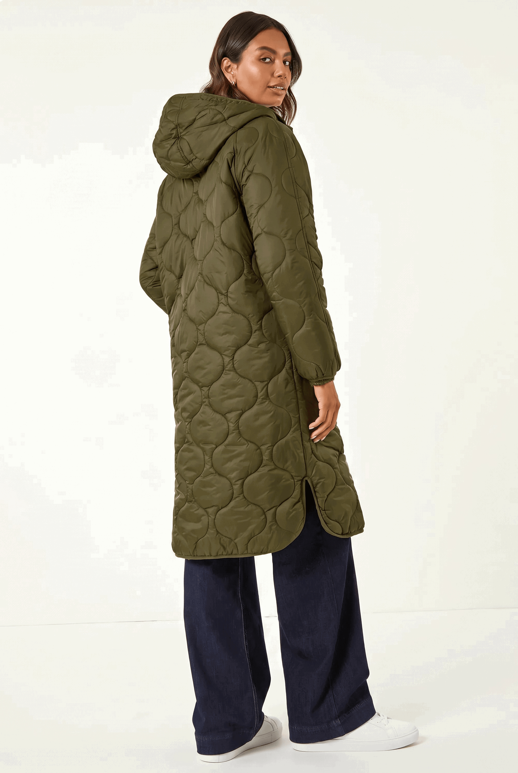 Khaki Fleece Lined Quilted Hooded Coat, Image 5 of 6