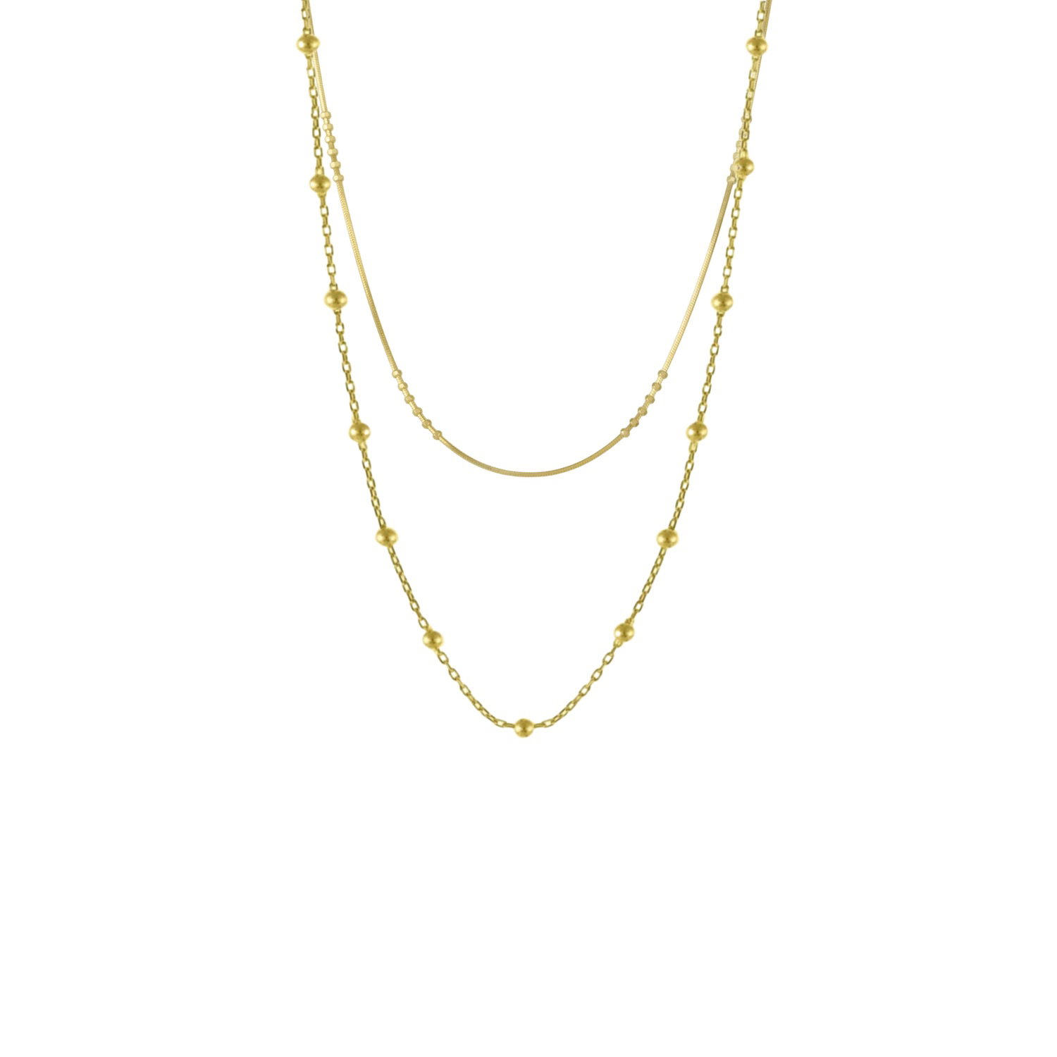 Gold Beaded Chains Sterling Silver Layering Necklace Set, Image 1 of 3