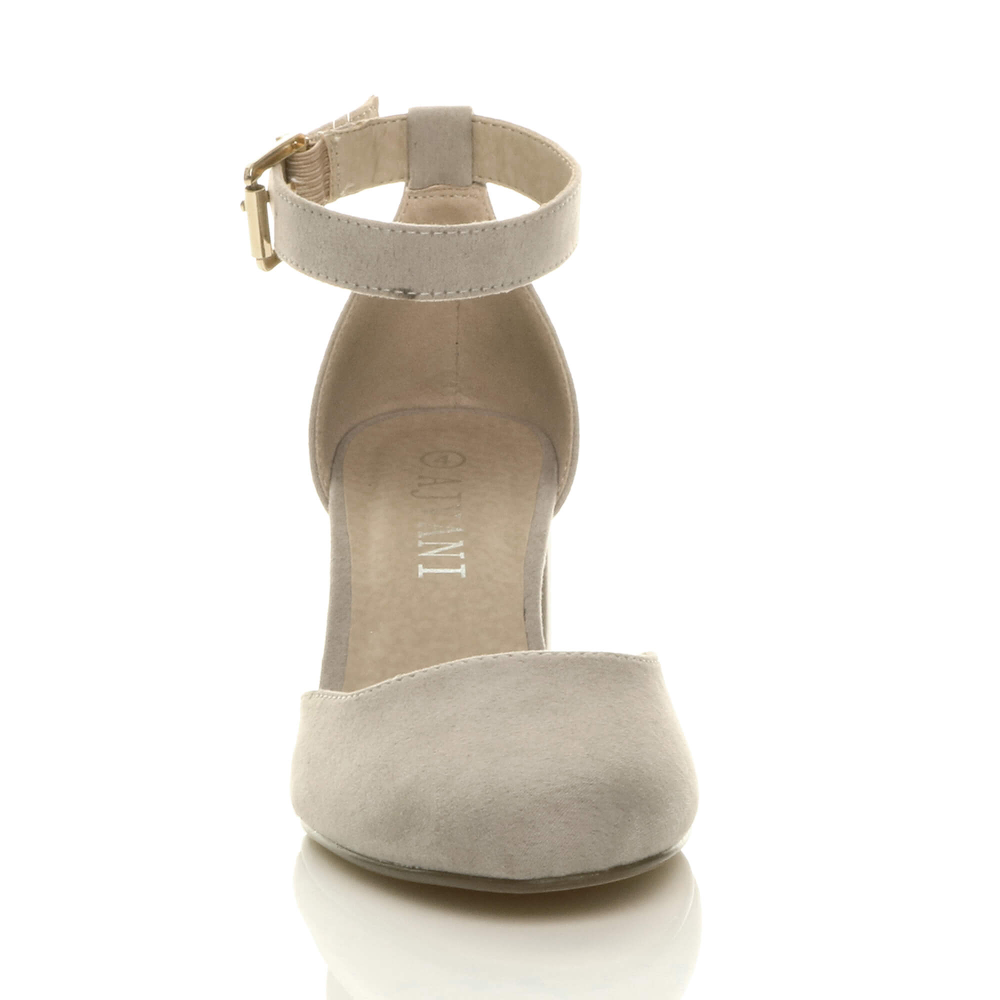 Grey AJVANI Grey Mid Block Heel Ankle Strap 2 Part Heels, Image 6 of 6