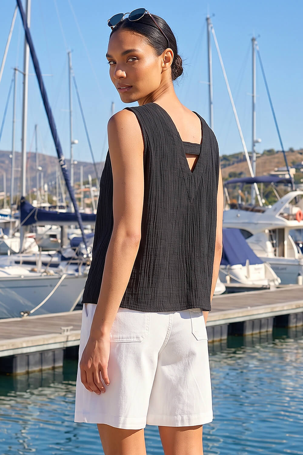 Black V-Neck Button Detail Vest, Image 4 of 4