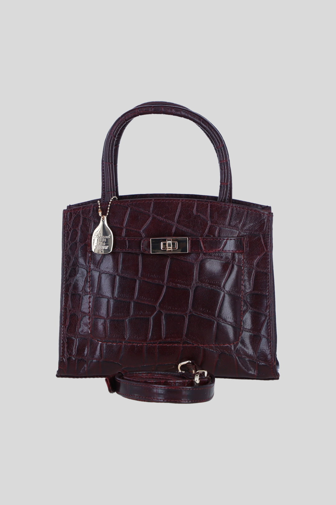 Wine Genuine Leather Structured Handbag with Detachable Crossbody Strap, Image 1 of 4