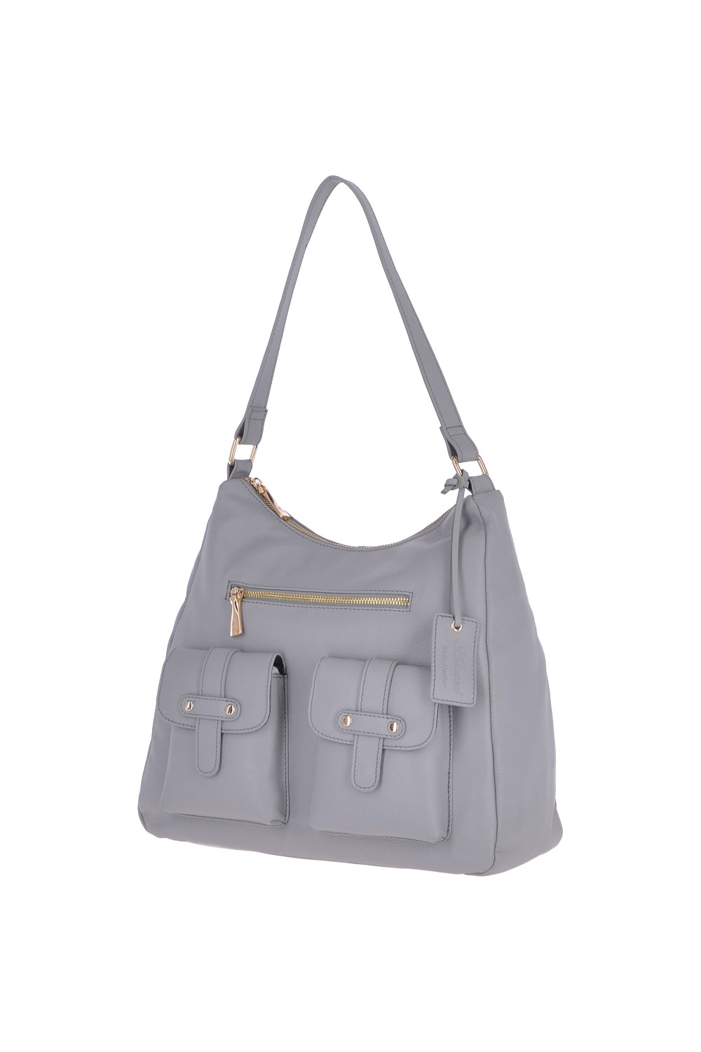 Grey Real Leather Medium Shoulder Bag, Image 2 of 5