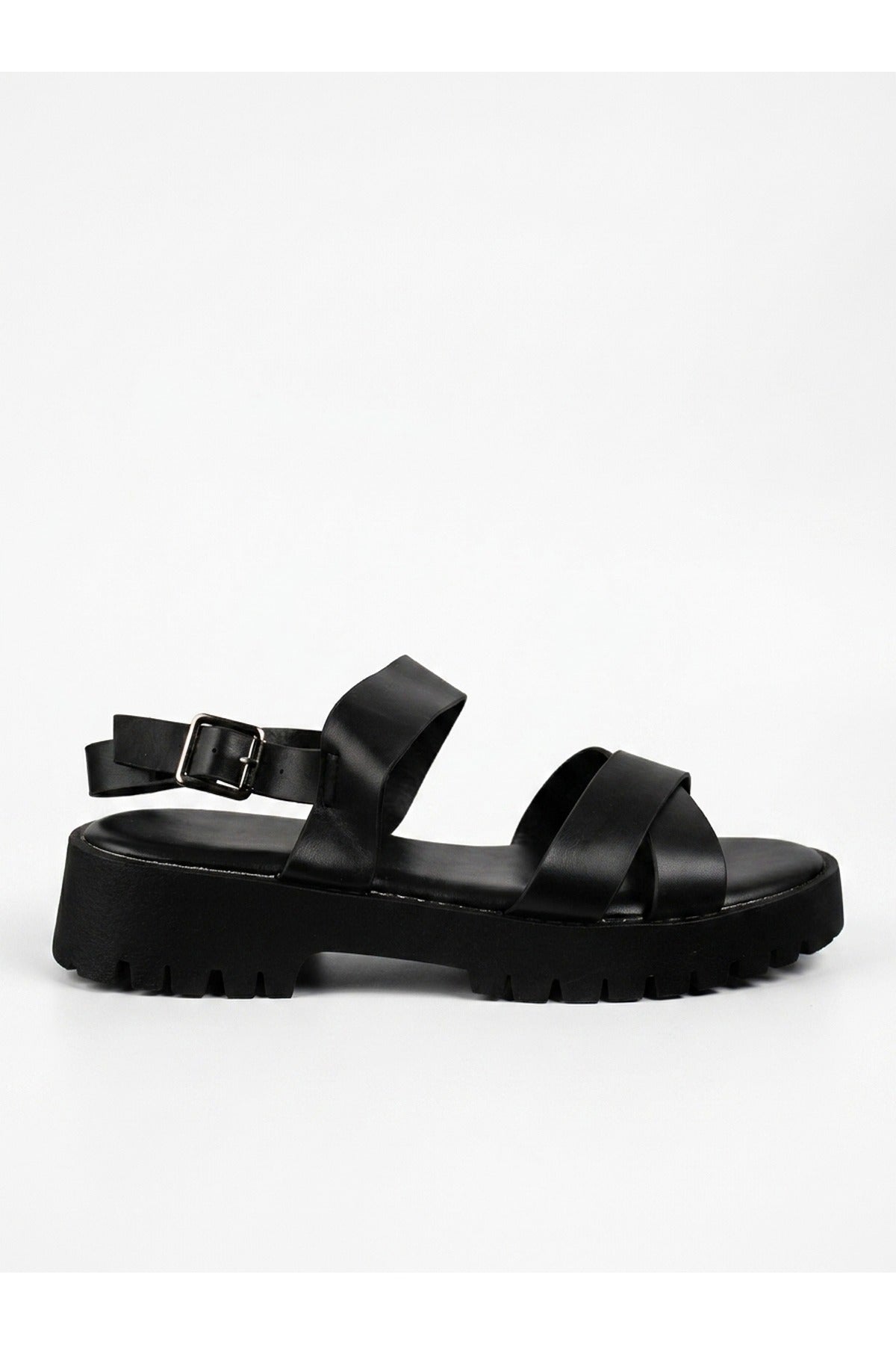 Black iKrush Black Edie Chunky Sole Crossover Strap Sandals, Image 1 of 5