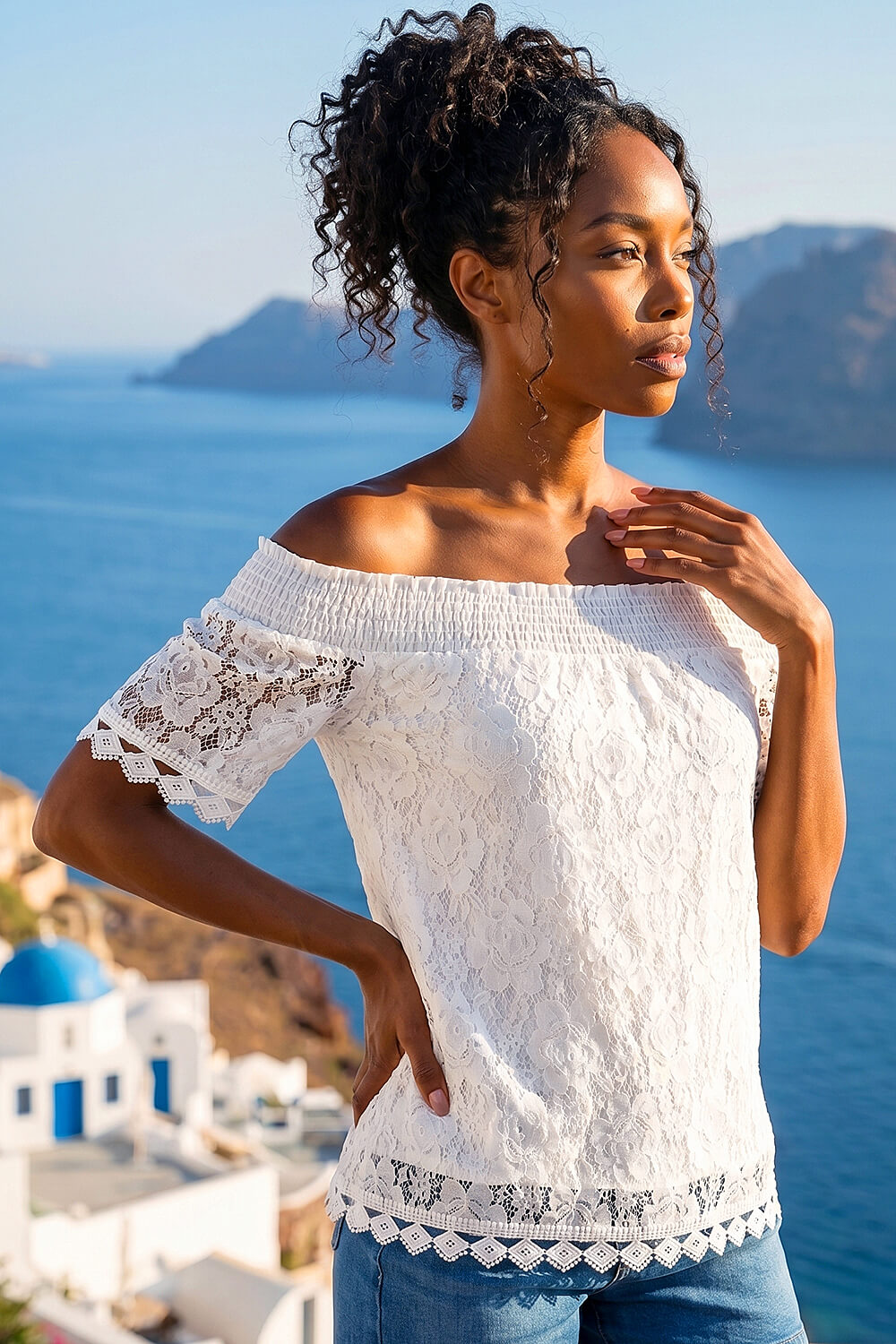 Ivory Lace Detail Bardot Top, Image 1 of 4