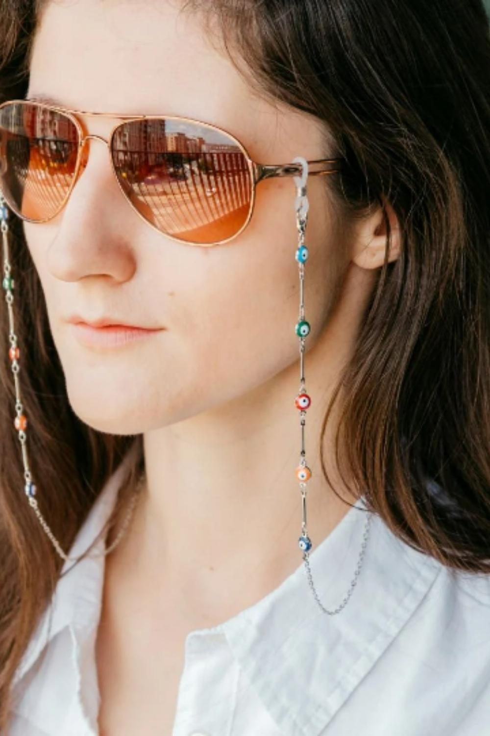 Silver Evil Eye Bead Eyeglass Chain, Image 1 of 2
