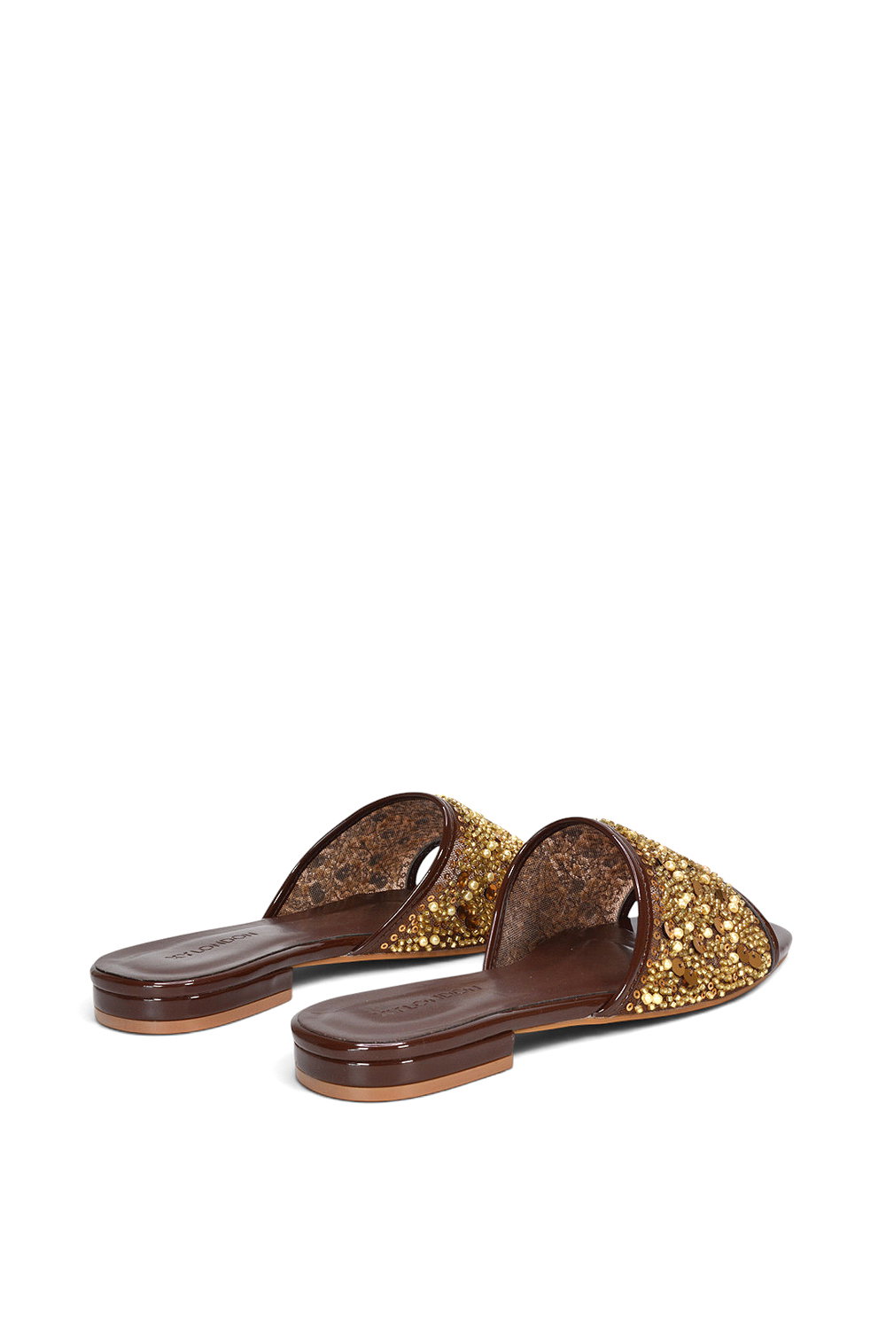 Brown XY LONDON Brown 'Ziva' Embroidered Sequin Slip On Slider Sandals, Image 4 of 6