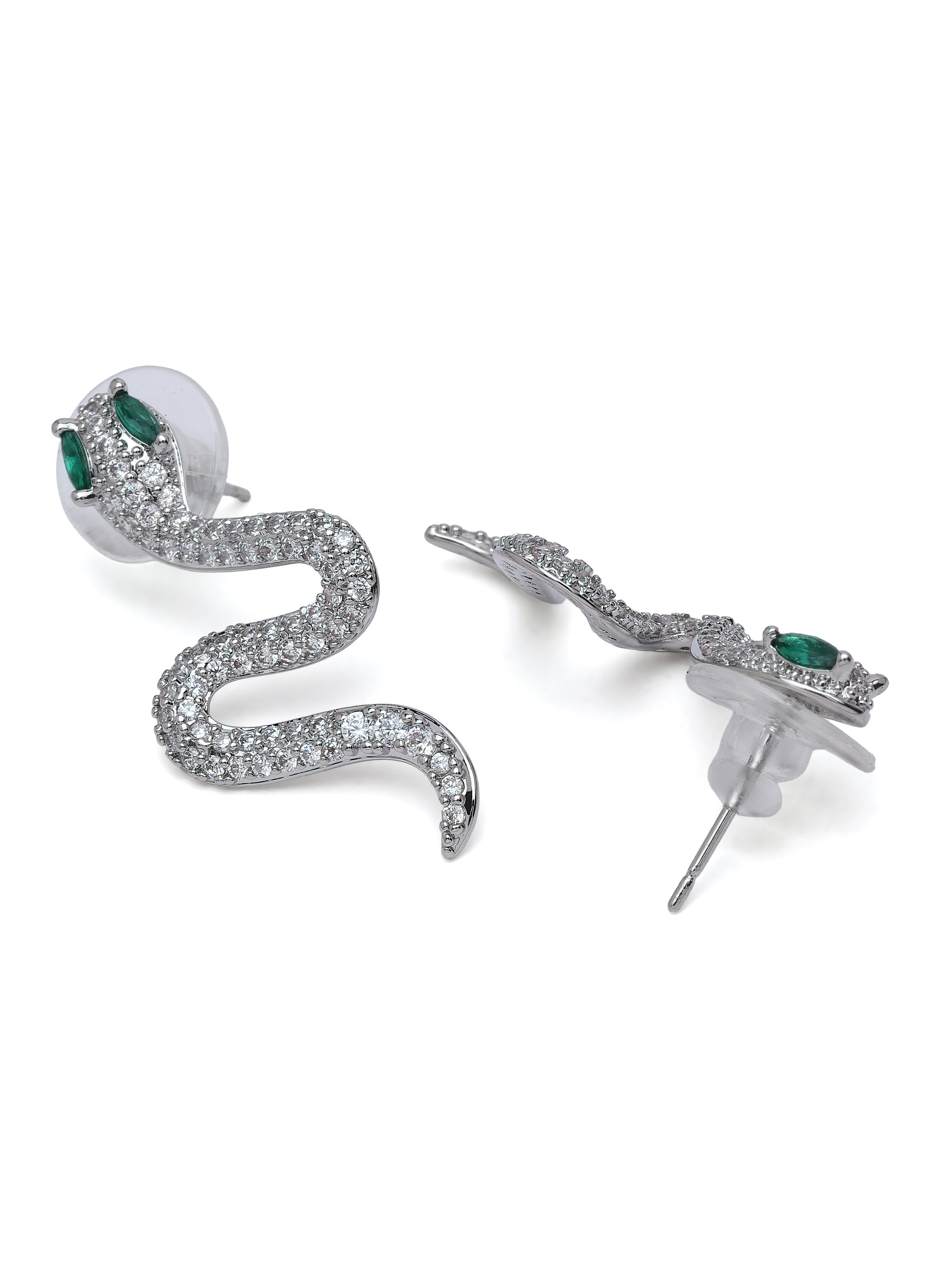 Silver Pavé Serpent Drop Earrings, Image 2 of 3