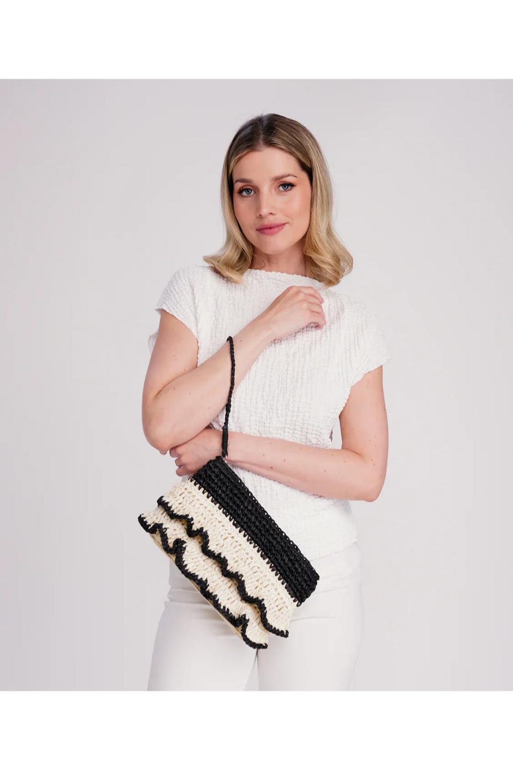 Saffira - Straw Clutch Bag - Black, Image 2 of 3