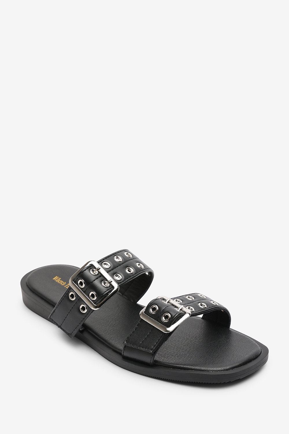 Black Orchard Slide On Double Buckle Studded Sandal, Image 3 of 6