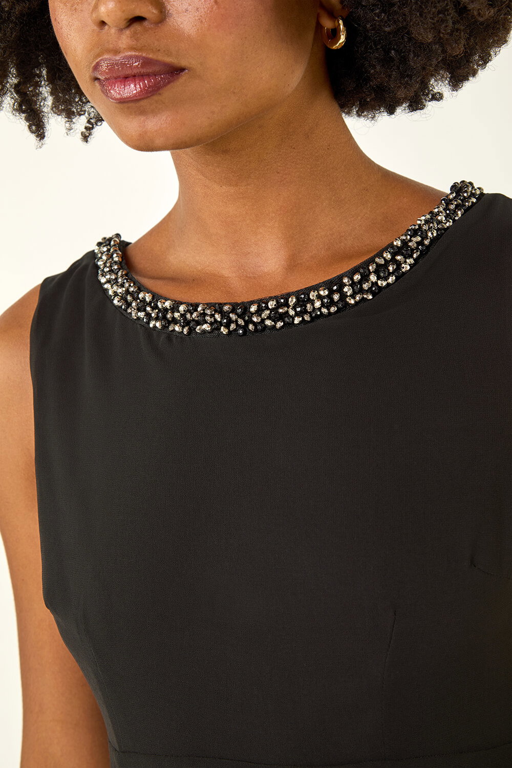 Black Embellished Neck Tiered Chiffon Dress, Image 6 of 5