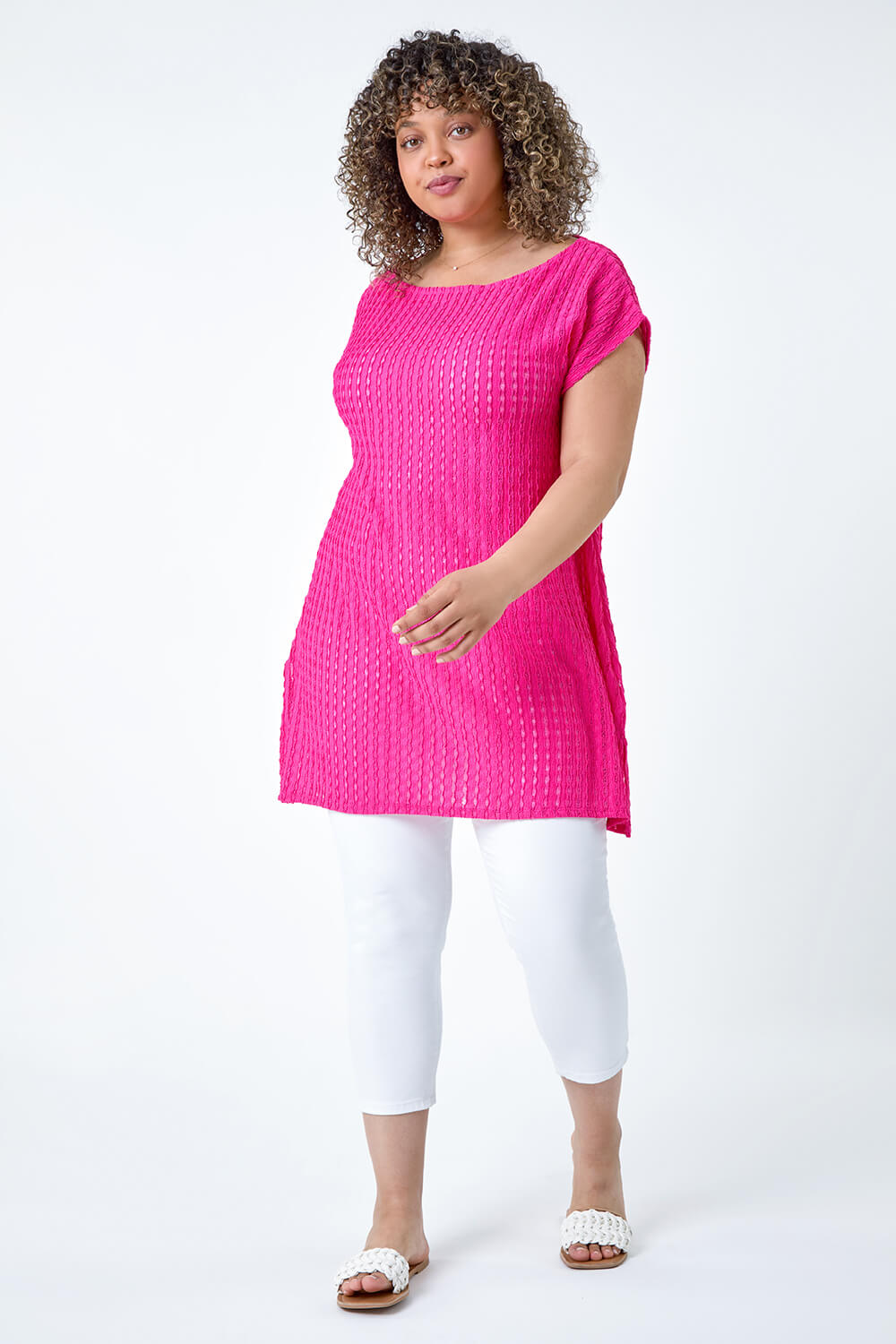 Pink Curve Textured Short Sleeve T-Shirt, Image 3 of 5