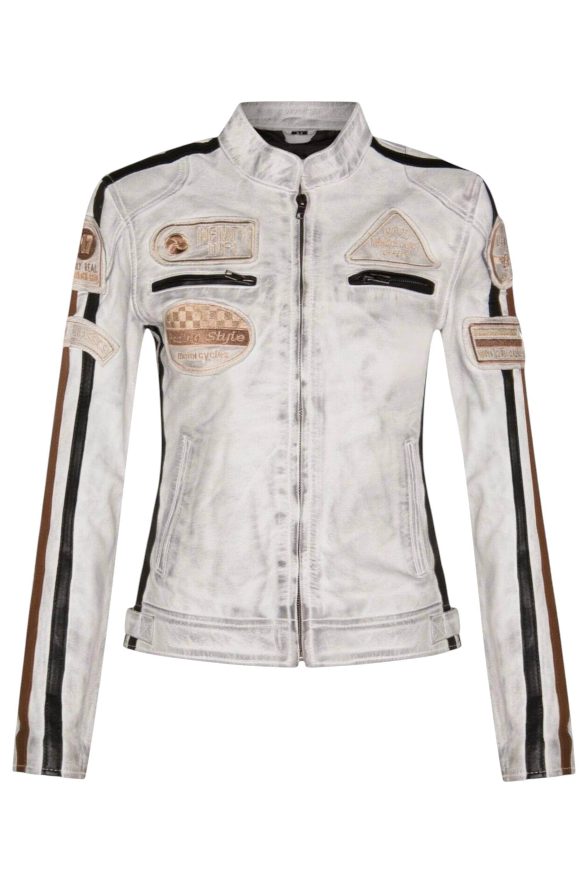 Black Leather Biker Racing Badges Jacket