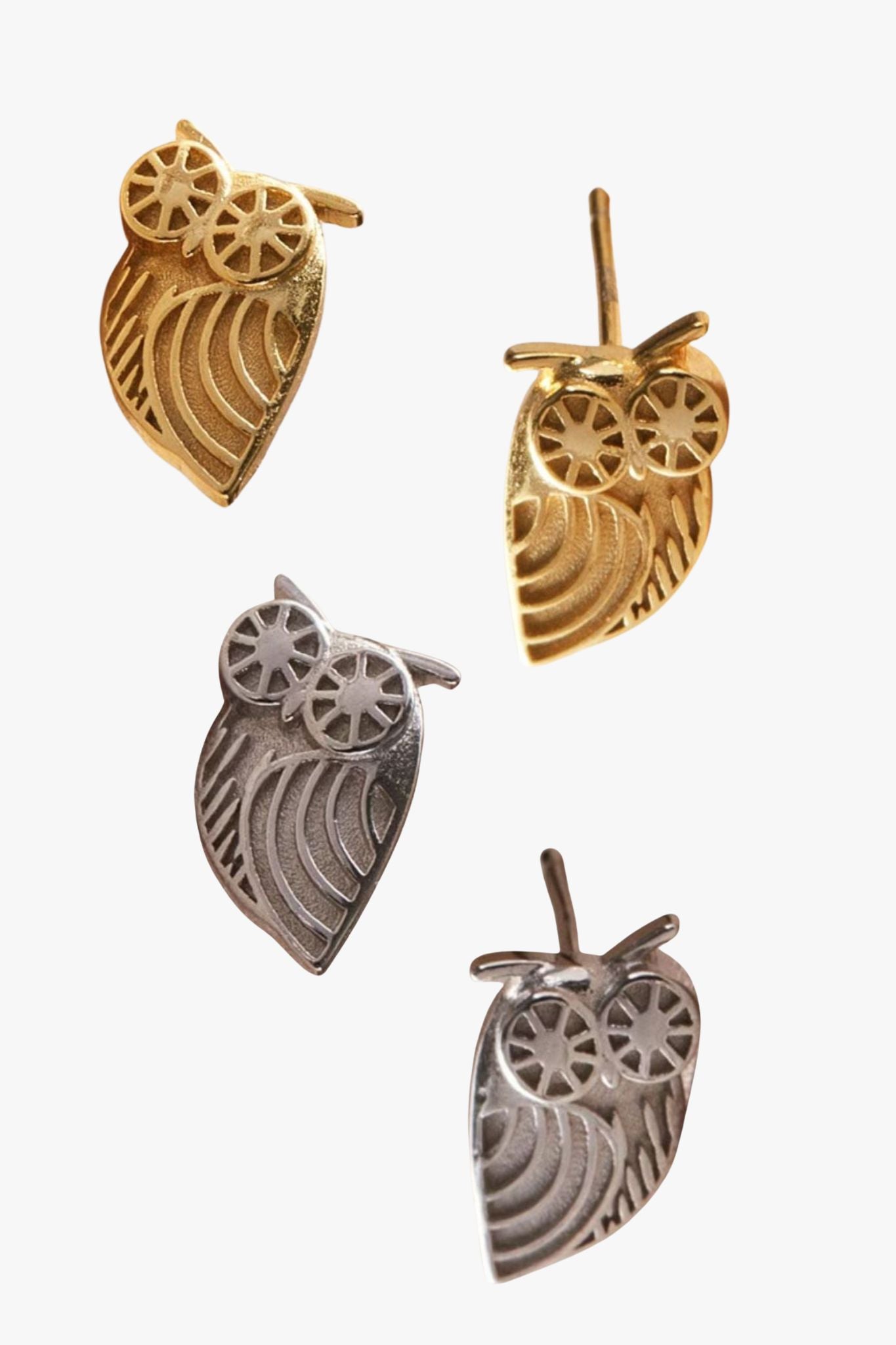 Metallic Owl Stud Earrings S925 Sterling Silver Bird Jewellery