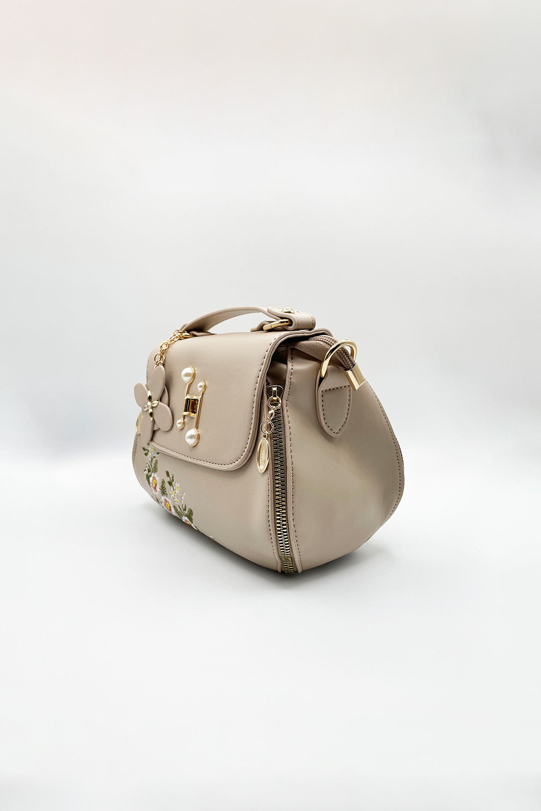 Pink Embroidered Shoulder Bag With Zip Charms, Image 4 of 5