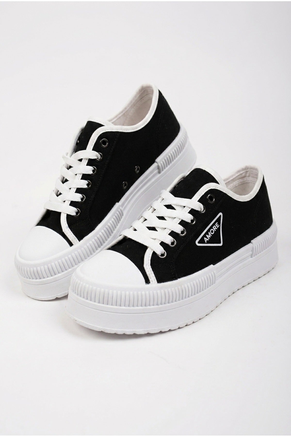 Black iKrush Black Constance Canvas Platform Lace Up Trainers, Image 2 of 5