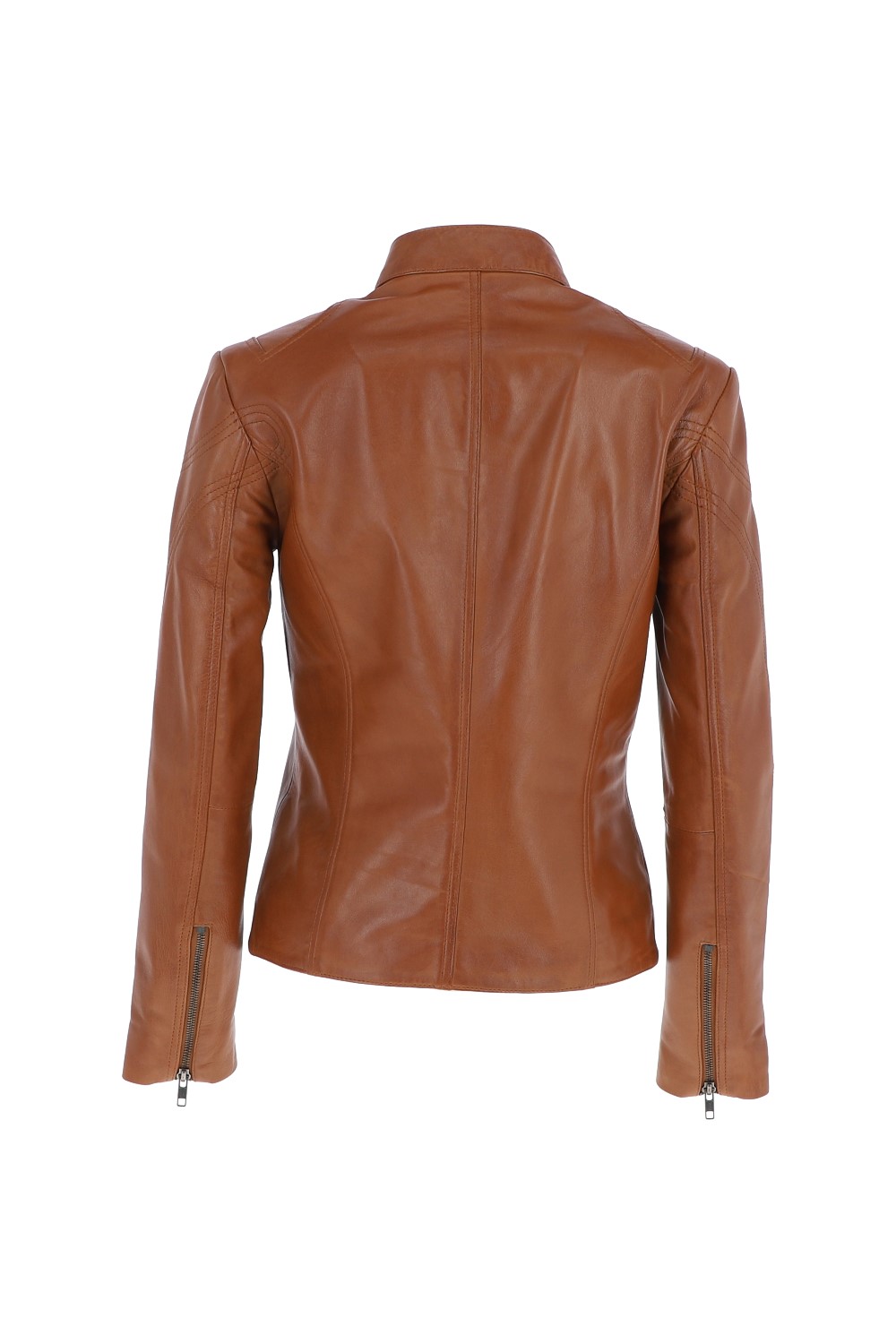 Tan 'lolita' Real Leather Mandarin Collar Biker Jacket, Image 4 of 5