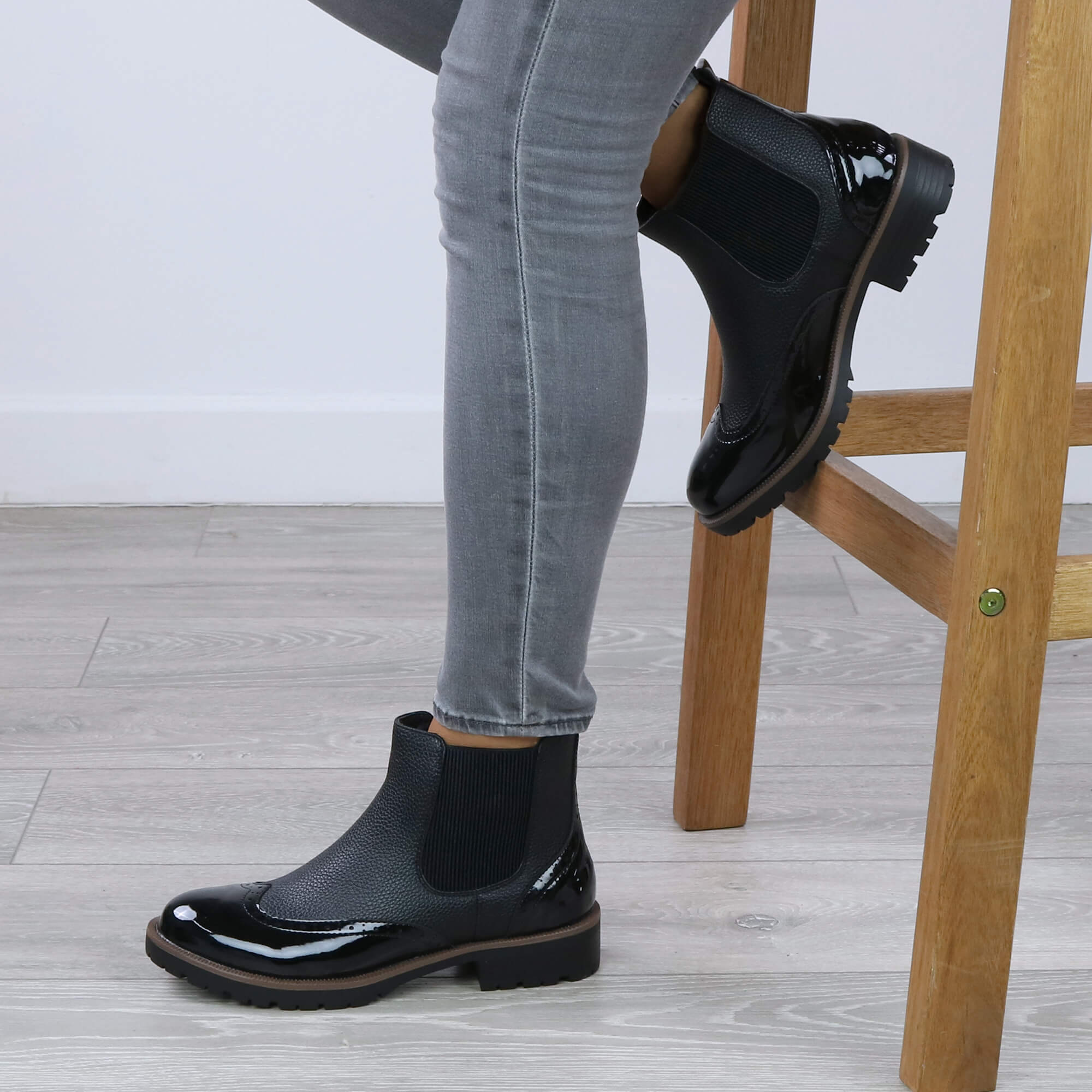 Black AJVANI Black Slip On Brogue Chelsea Ankle Boots, Image 5 of 6