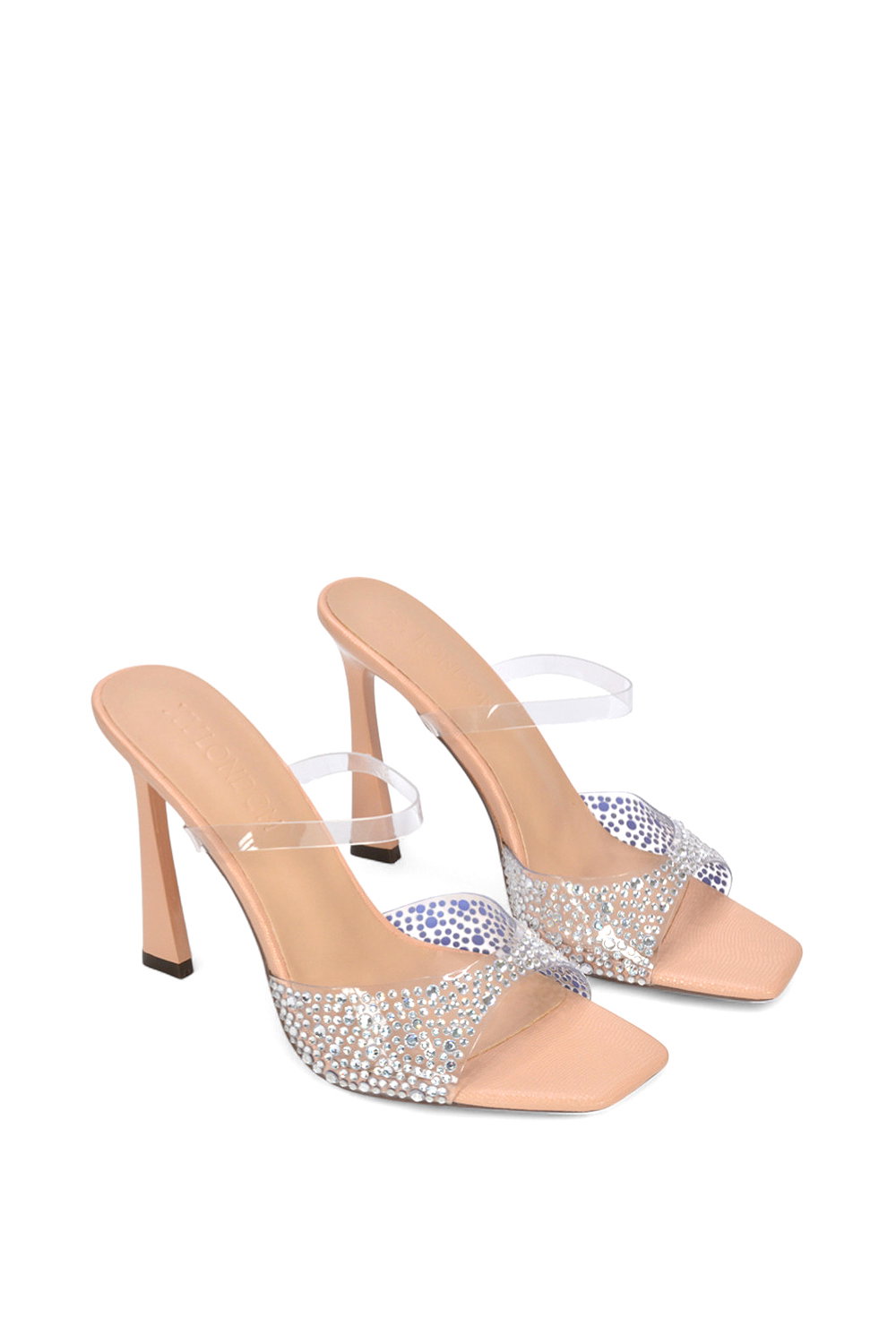 Beige XY LONDON Beige 'Lois' Square Open Toe Rhinestone Perspex High Heeled Mules, Image 5 of 5
