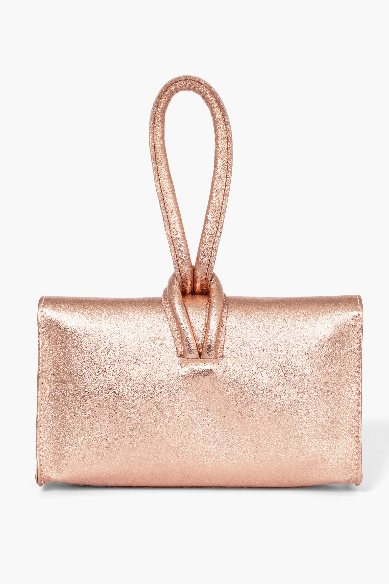 Rose Gold Metallic Italian Leather Wristlet Clutch Bag, Image 4 of 5