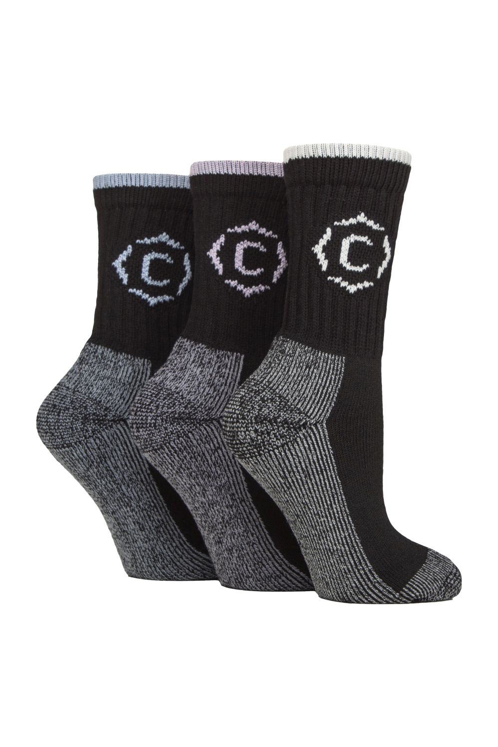 Black 3 Pairs Heavy Duty Cushioned Hiking Socks, Image 1 of 3