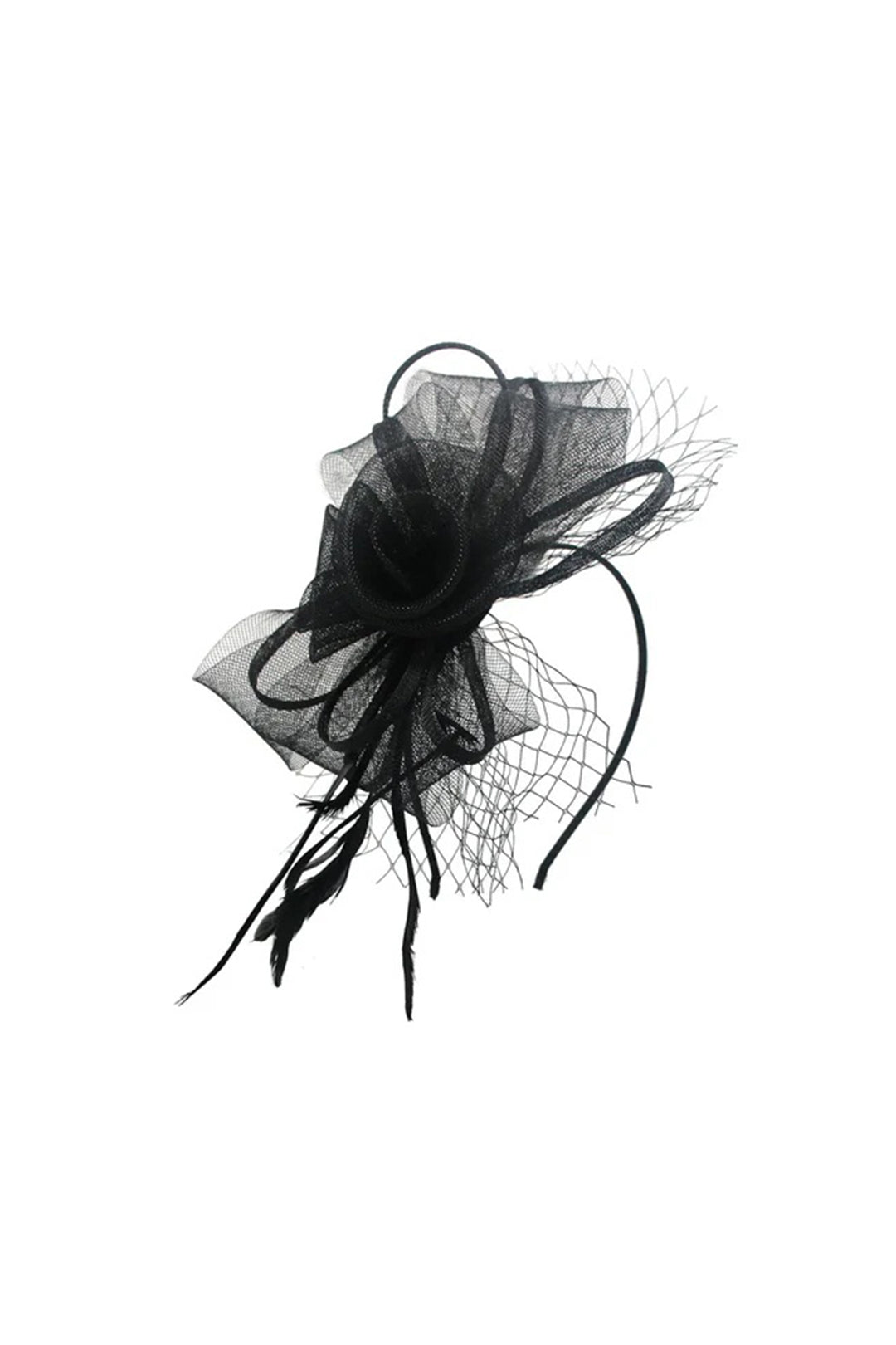 Black Double Flower Feather Fascinator, Image 2 of 2