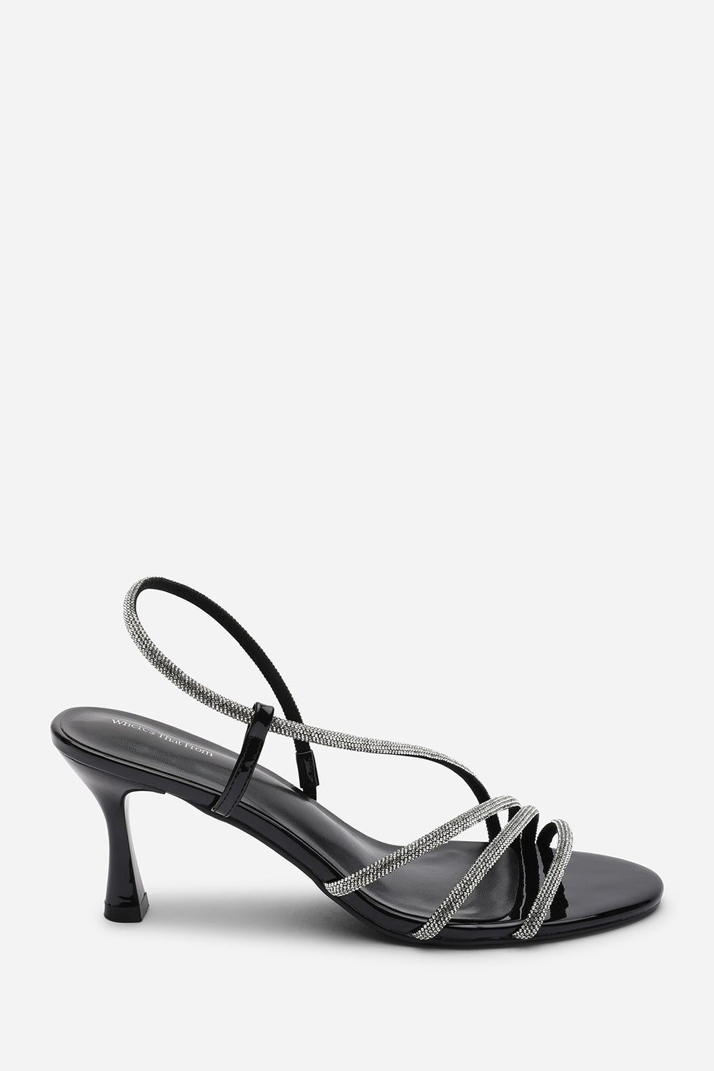 Black Gloria Diamante Strappy Low Heeled Sandals, Image 2 of 6