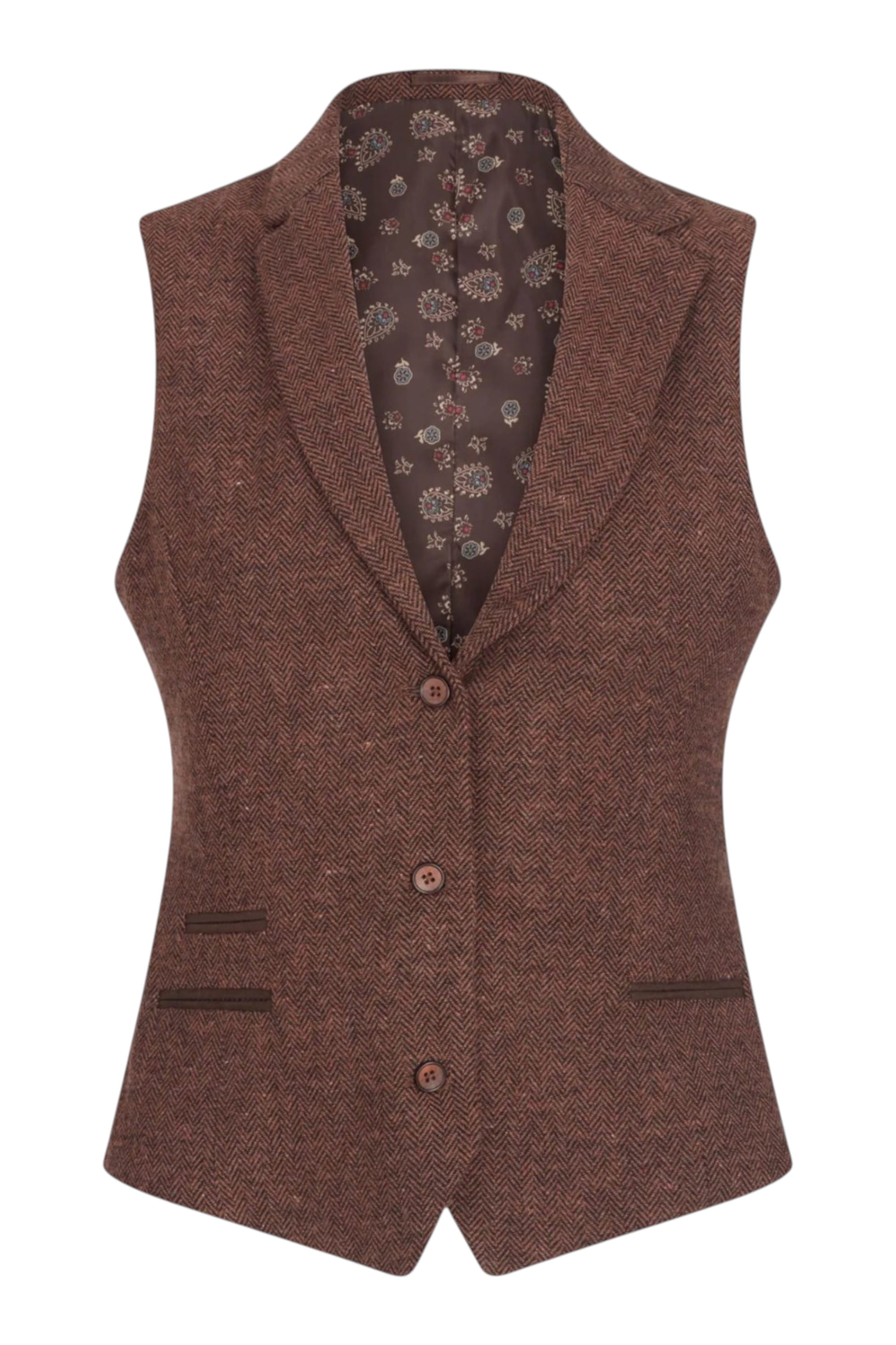 Rust Infinity Leather Rust Herringbone Wool Tweed Check Waistcoat, Image 1 of 4