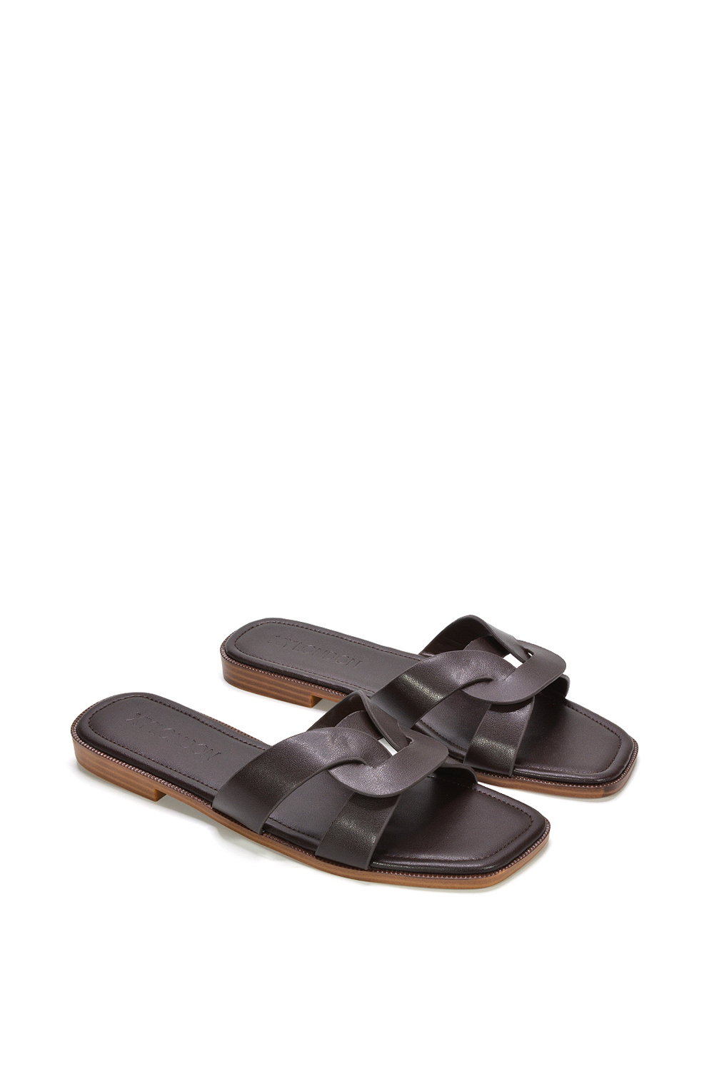 Chocolate 'Charley' Open Toe Slip On Slider Sandals With Square Toe, Image 4 of 5