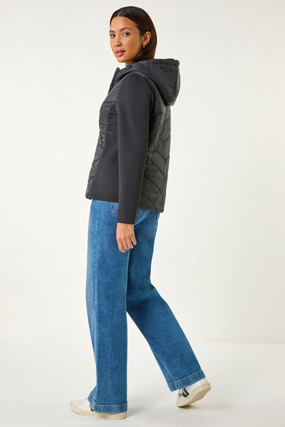 Black Contrast Hooded Padded Jacket, Image 4 of 8