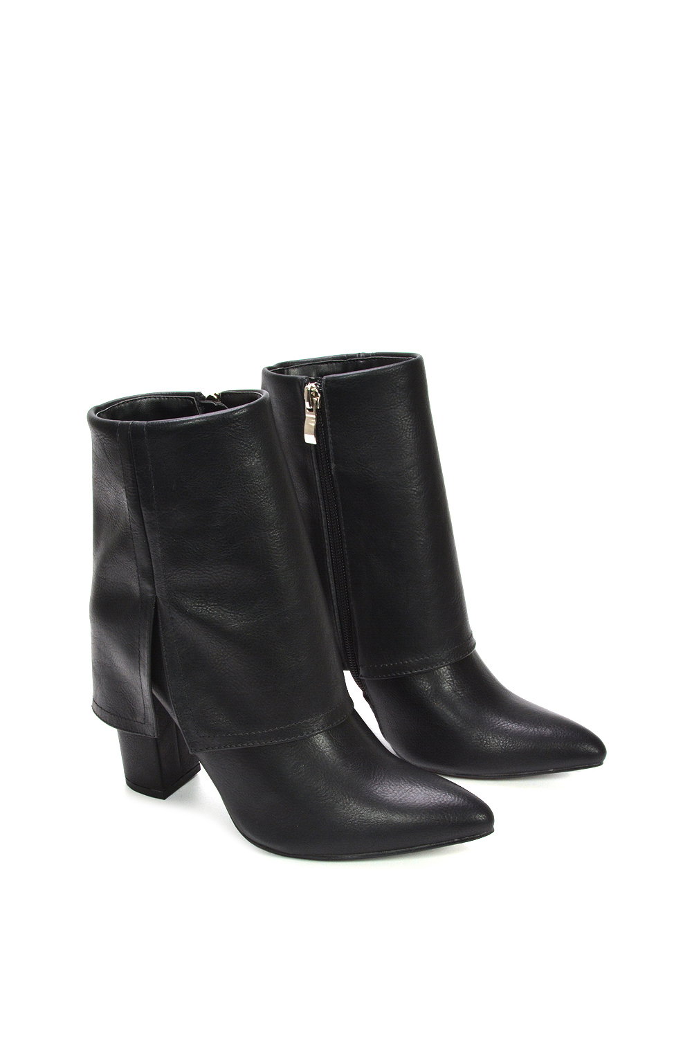 Black 'Ayla' Fold Over Ankle Boots Layered Point Toe Block Heel Booties, Image 6 of 6