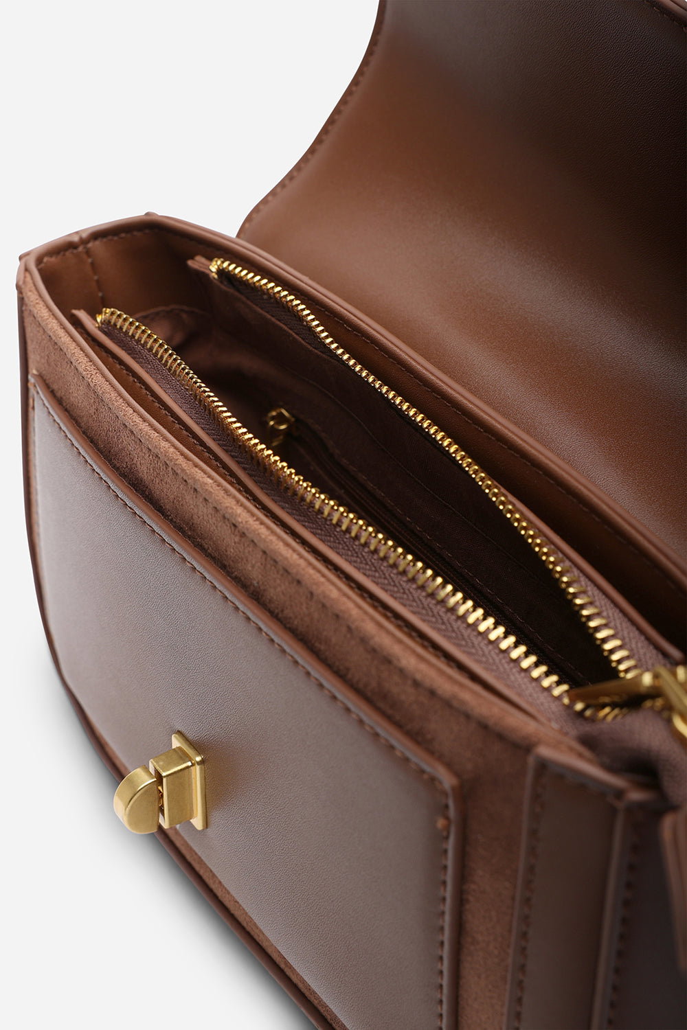 Brown Coral Suede Structured Shoulder Bag with Gold Lock, Image 6 of 8