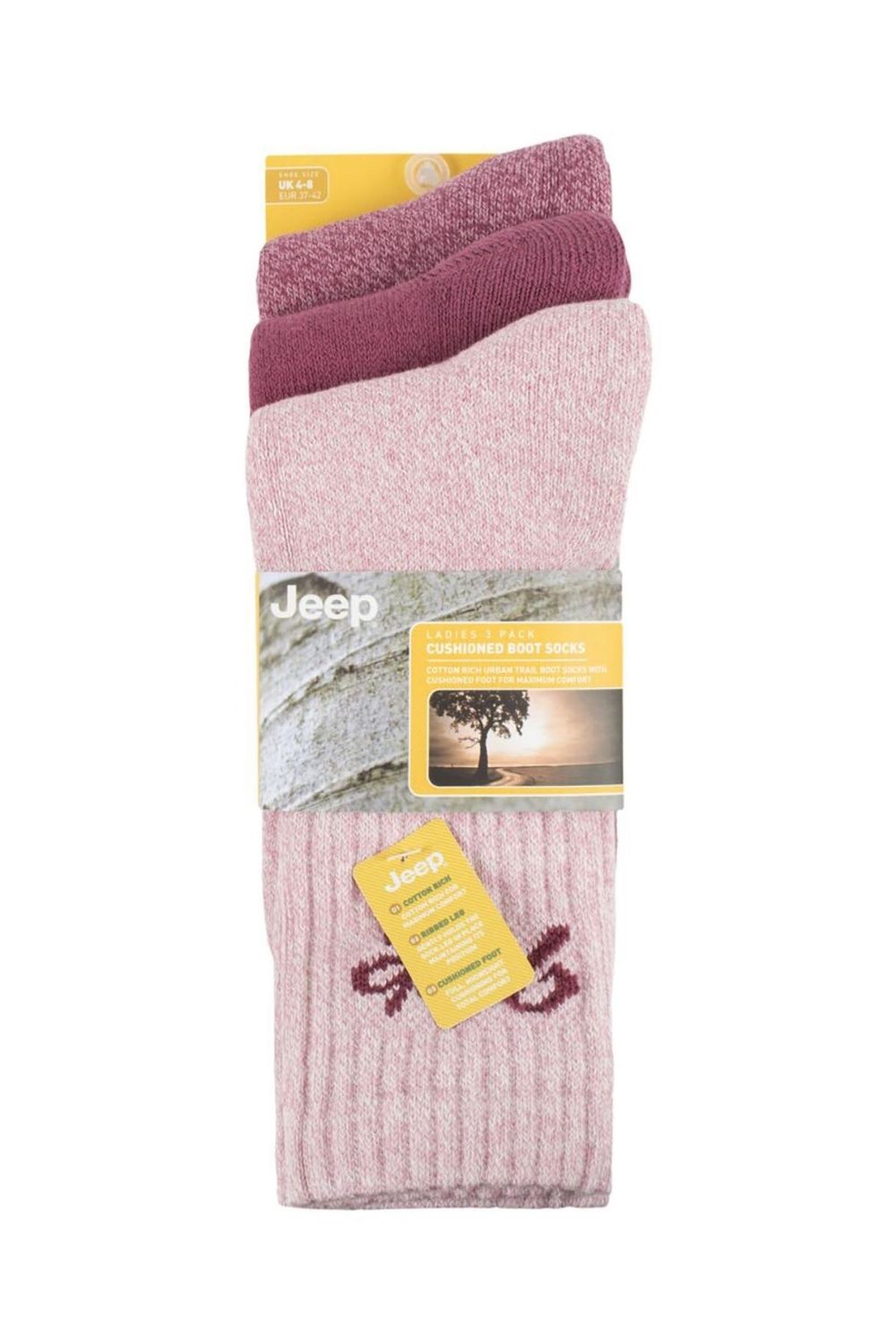 Pink 3 Pack Cotton Rich Ribbed Boot Socks, Image 2 of 3