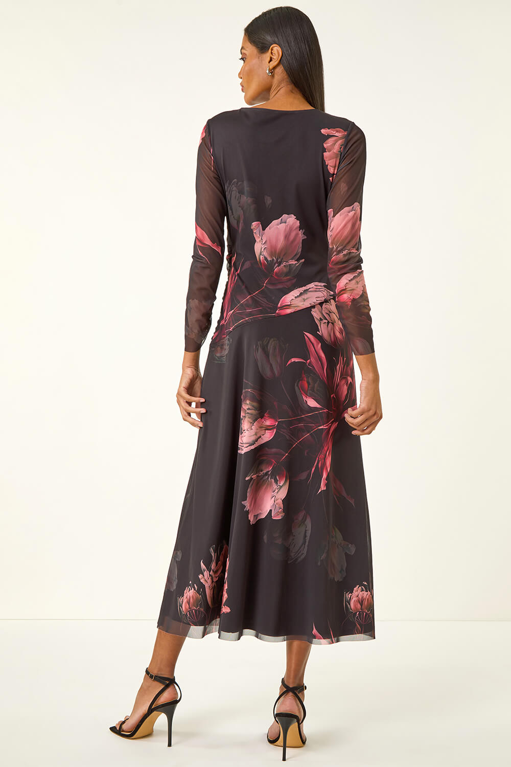 Black Floral Mesh Stretch Maxi Dress, Image 5 of 6