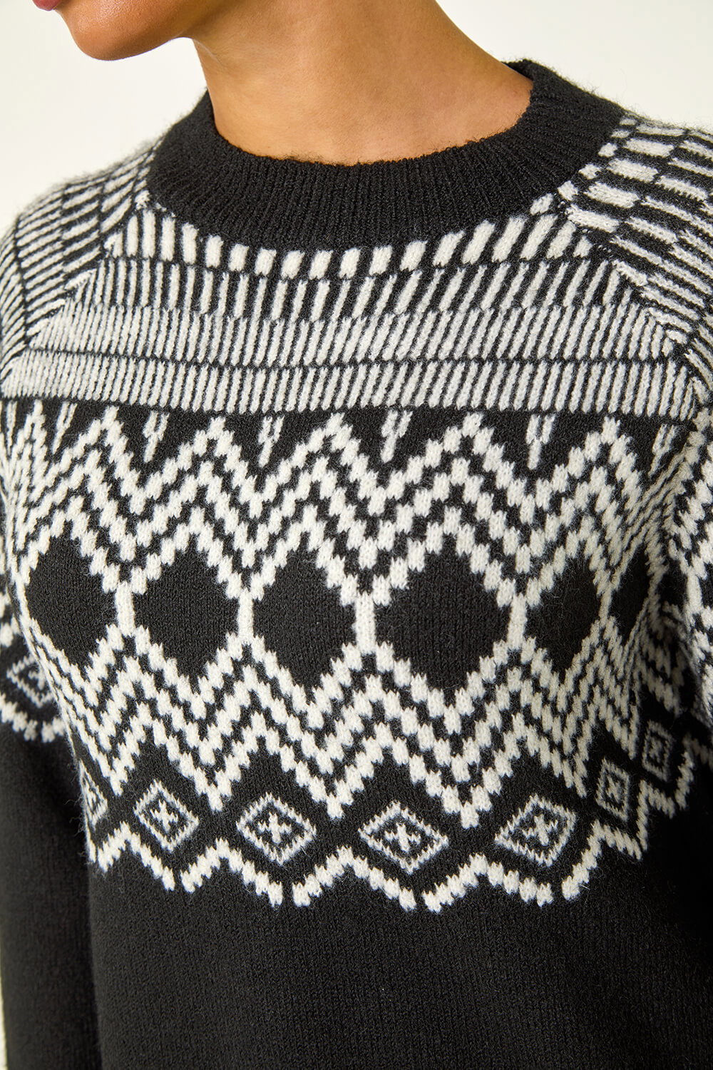 Black Mono Fairisle Tunic Knit Jumper, Image 6 of 5