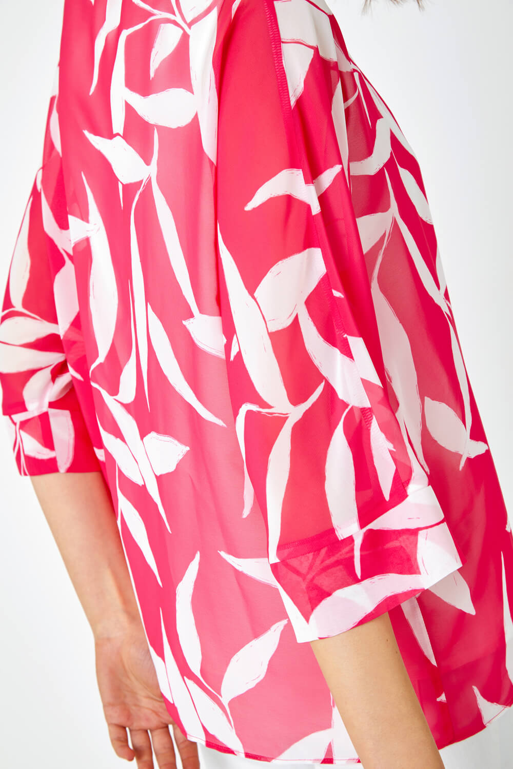 CERISE Leaf Print Chiffon Overlay Top, Image 6 of 5