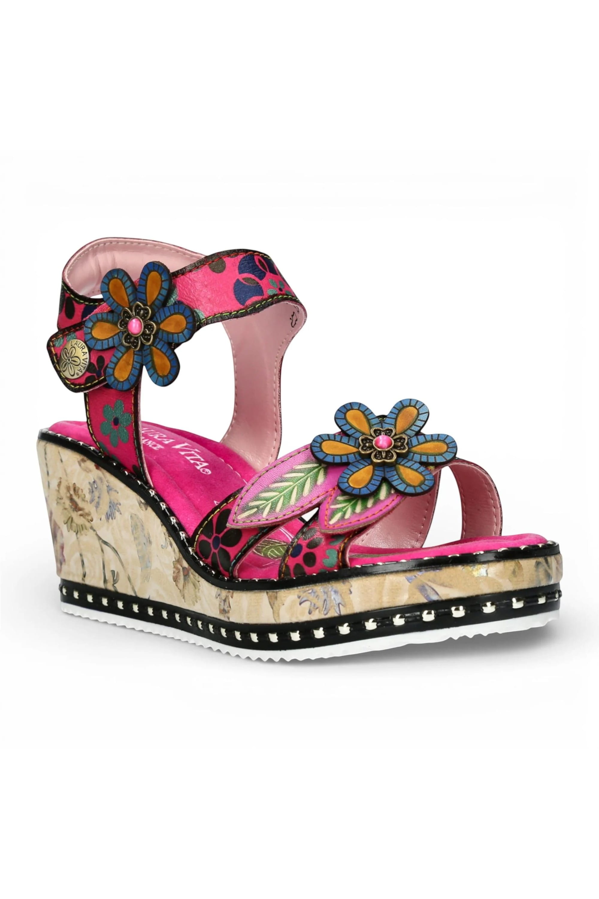 Pink Womens Floral Wedge Espadrille-BALLON-08, Image 2 of 7