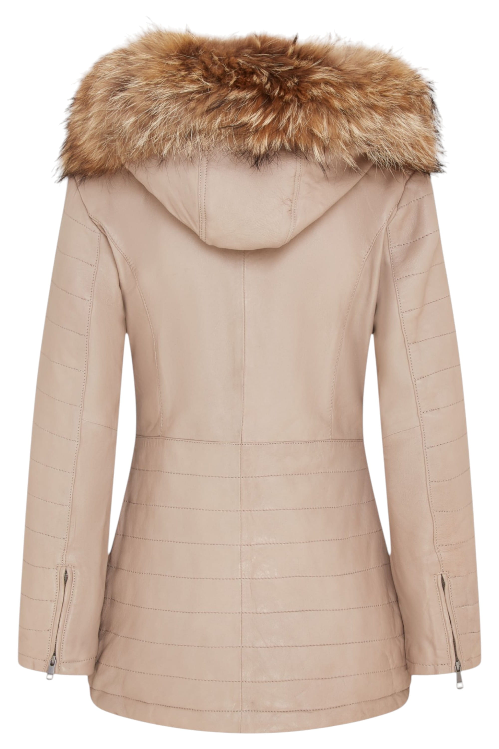 Beige Quilted Leather Parka Jacket-Bowen, Image 5 of 6