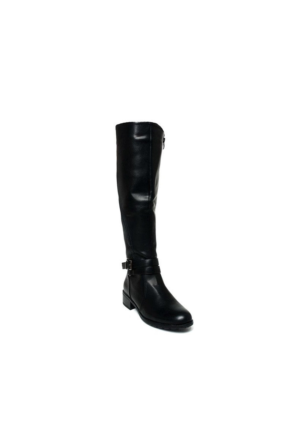 Black iKrush Black Nina Faux Leather Buckle Knee High Boots, Image 7 of 8