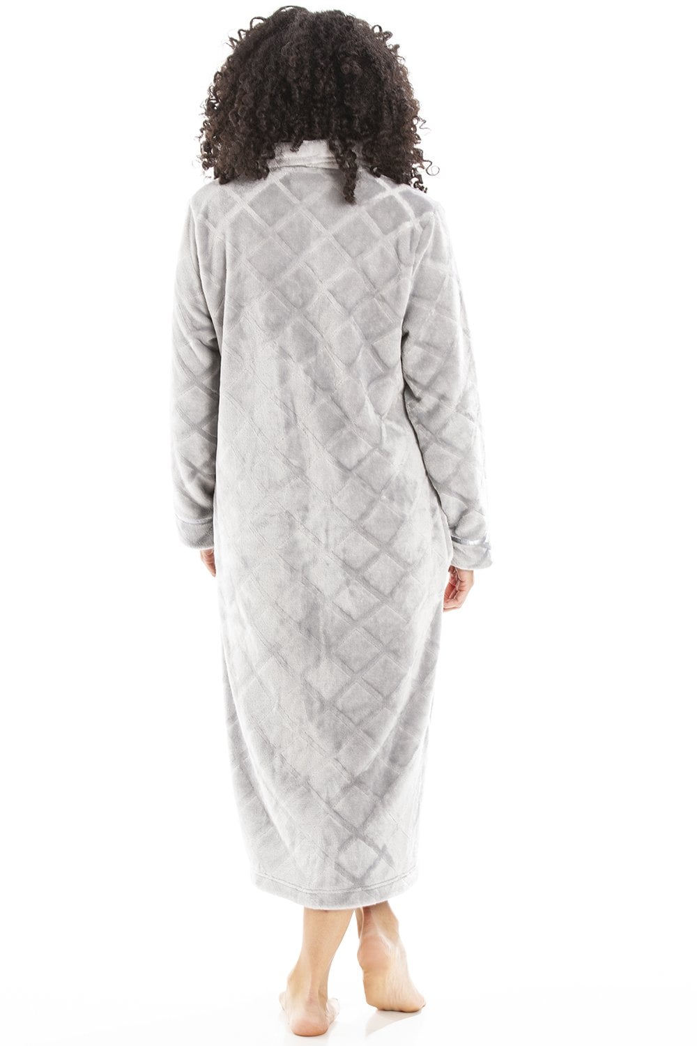 Grey Camille Lingerie Grey Full Length Zip Housecoat With Inseam Pockets, Image 5 of 5