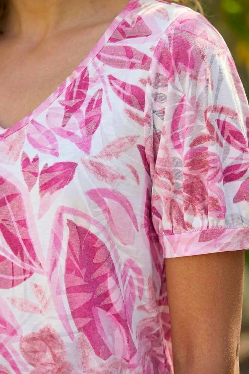 Light Pink Floral Print Burnout V-Neck Top, Image 5 of 4