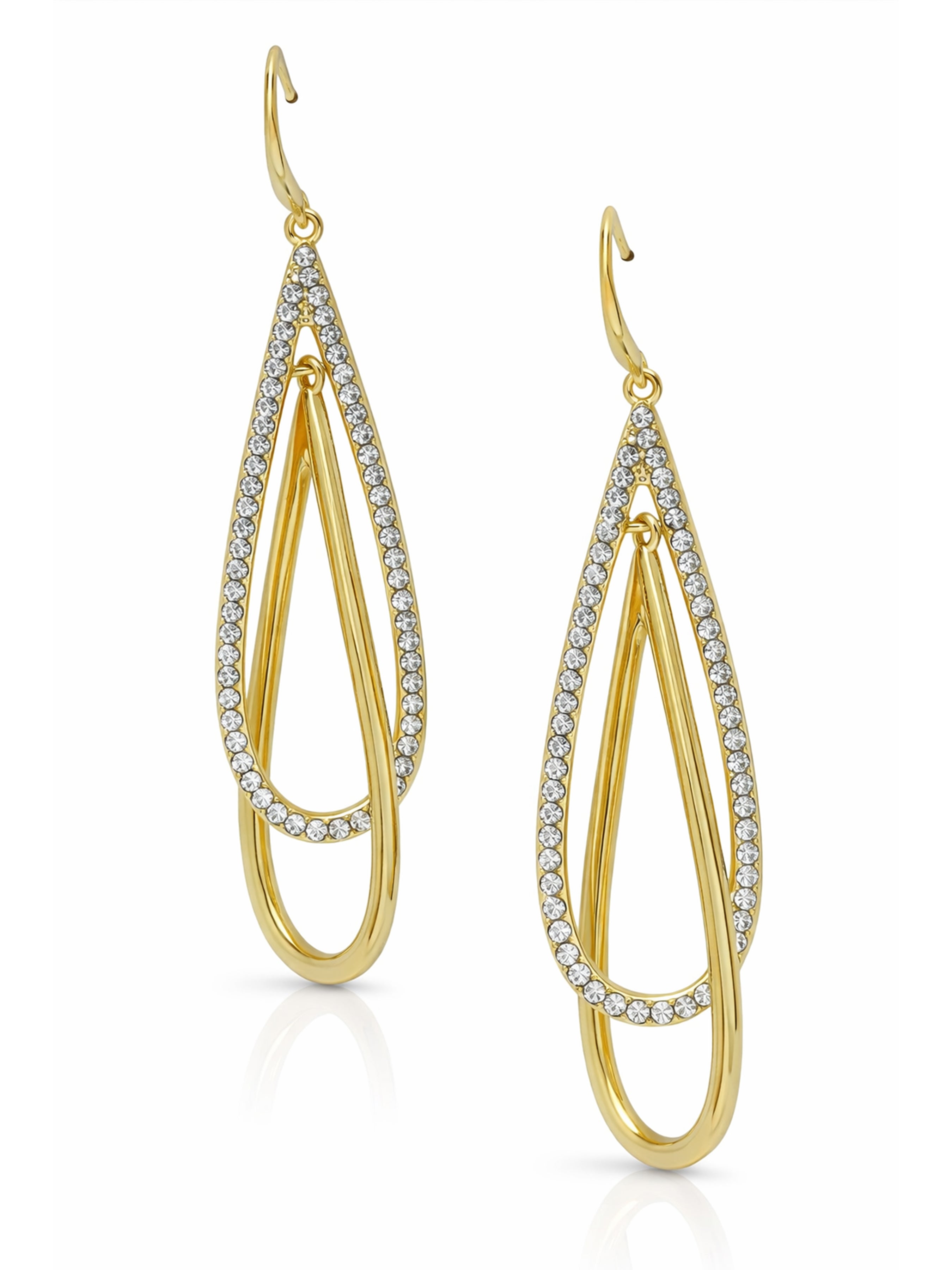 Metallic Double Loop Pavé Drop Earrings