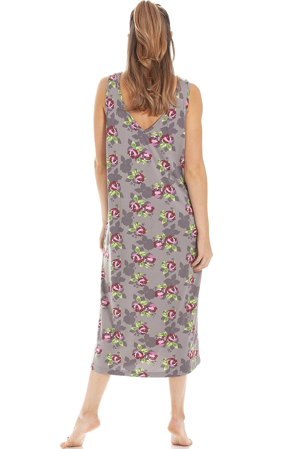 Grey Camille Lingerie Grey Floral Print Spandex Knee Length Chemise, Image 3 of 5